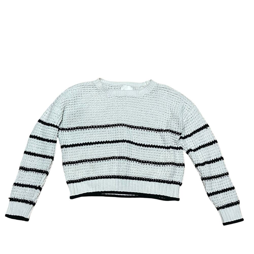 no comment girls Offwhite w Black Stripes soft Open-knit Sweater Size 16 Cropped